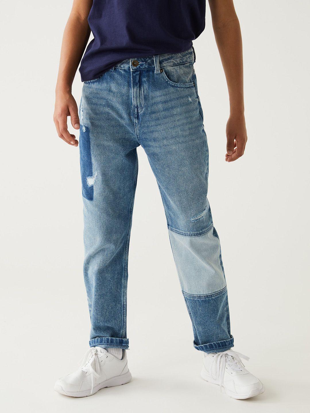 marks & spencer boys cotton high-rise mildly distressed light fade jeans