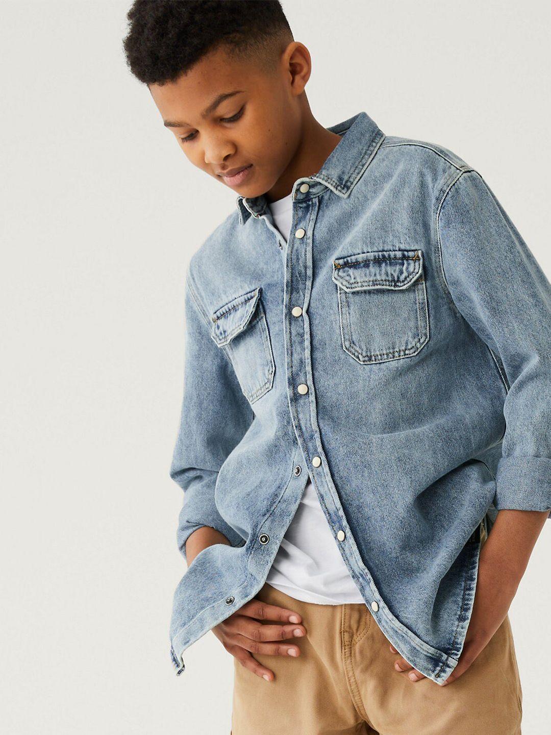marks & spencer boys faded opaque faded casual shirt