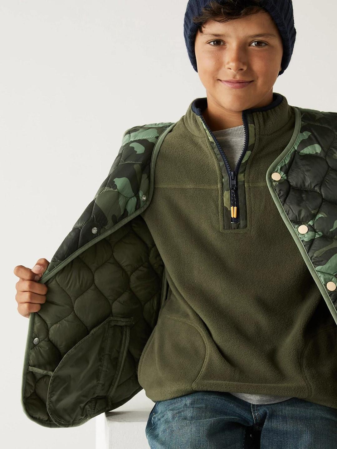 marks & spencer boys green camouflage lightweight quilted jacket