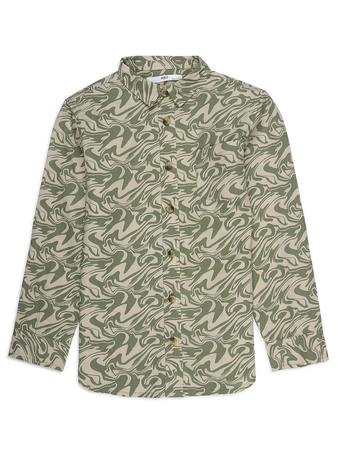 marks & spencer boys green printed pure cotton casual shirt