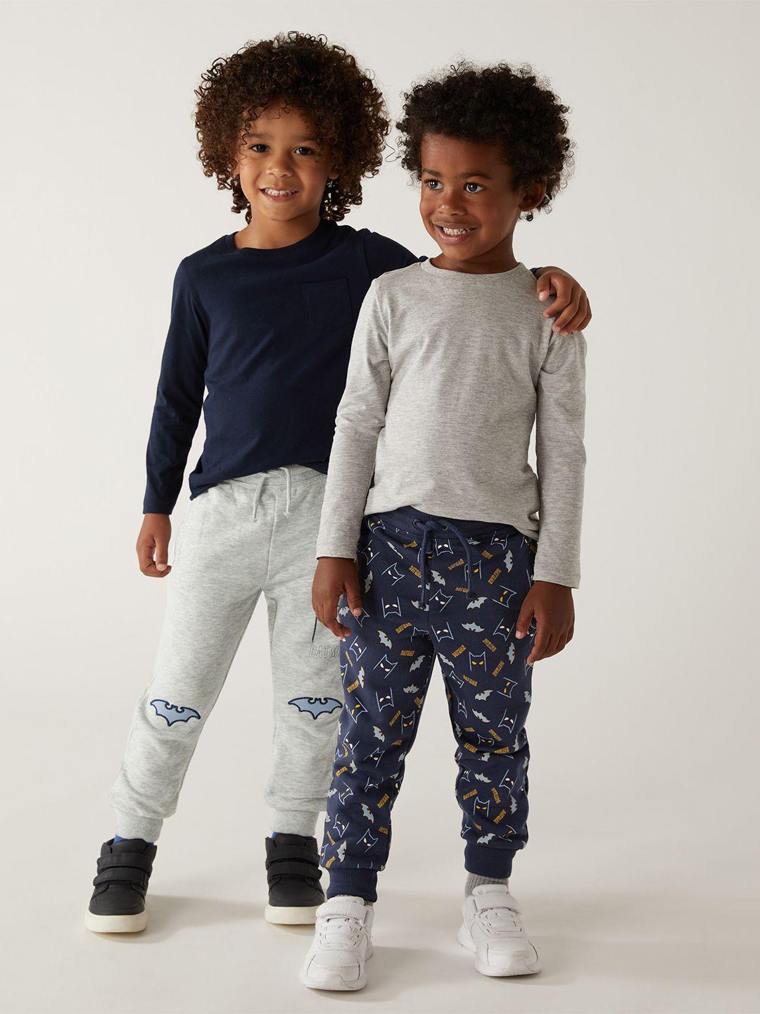 marks & spencer boys grey & blue pack of 2 printed high-rise trousers