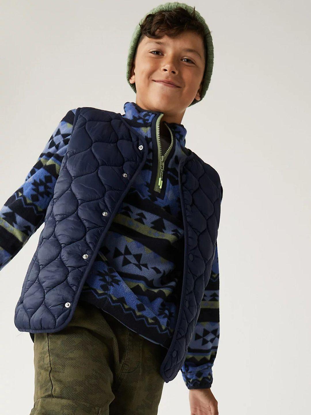 marks & spencer boys navy blue geometric lightweight quilted jacket