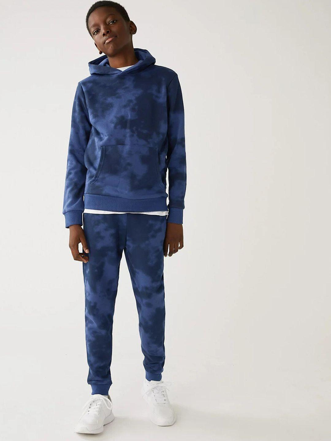 marks & spencer boys navy blue printed high-rise joggers