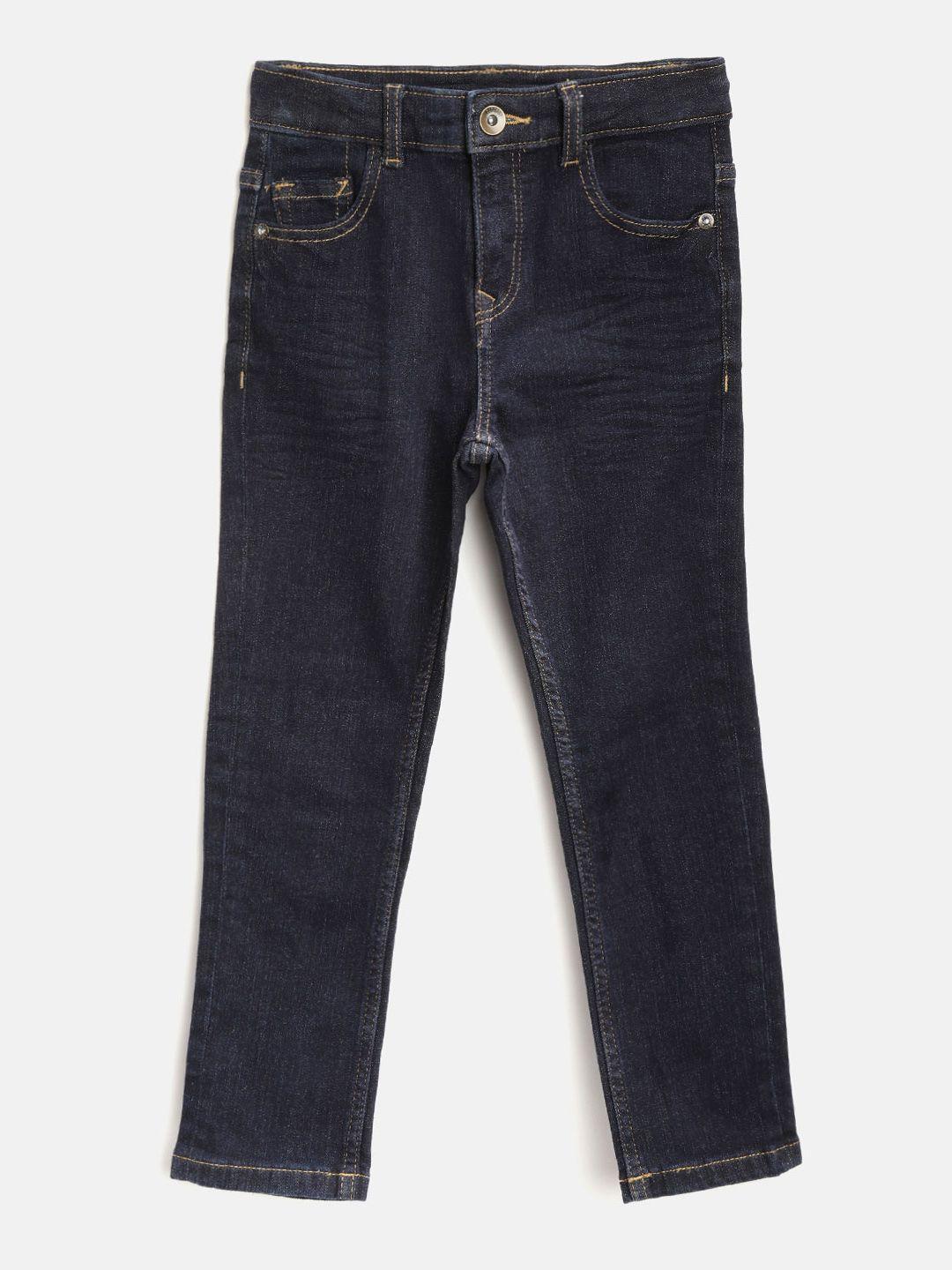 marks & spencer boys navy blue straight fit mid-rise clean look stretchable jeans