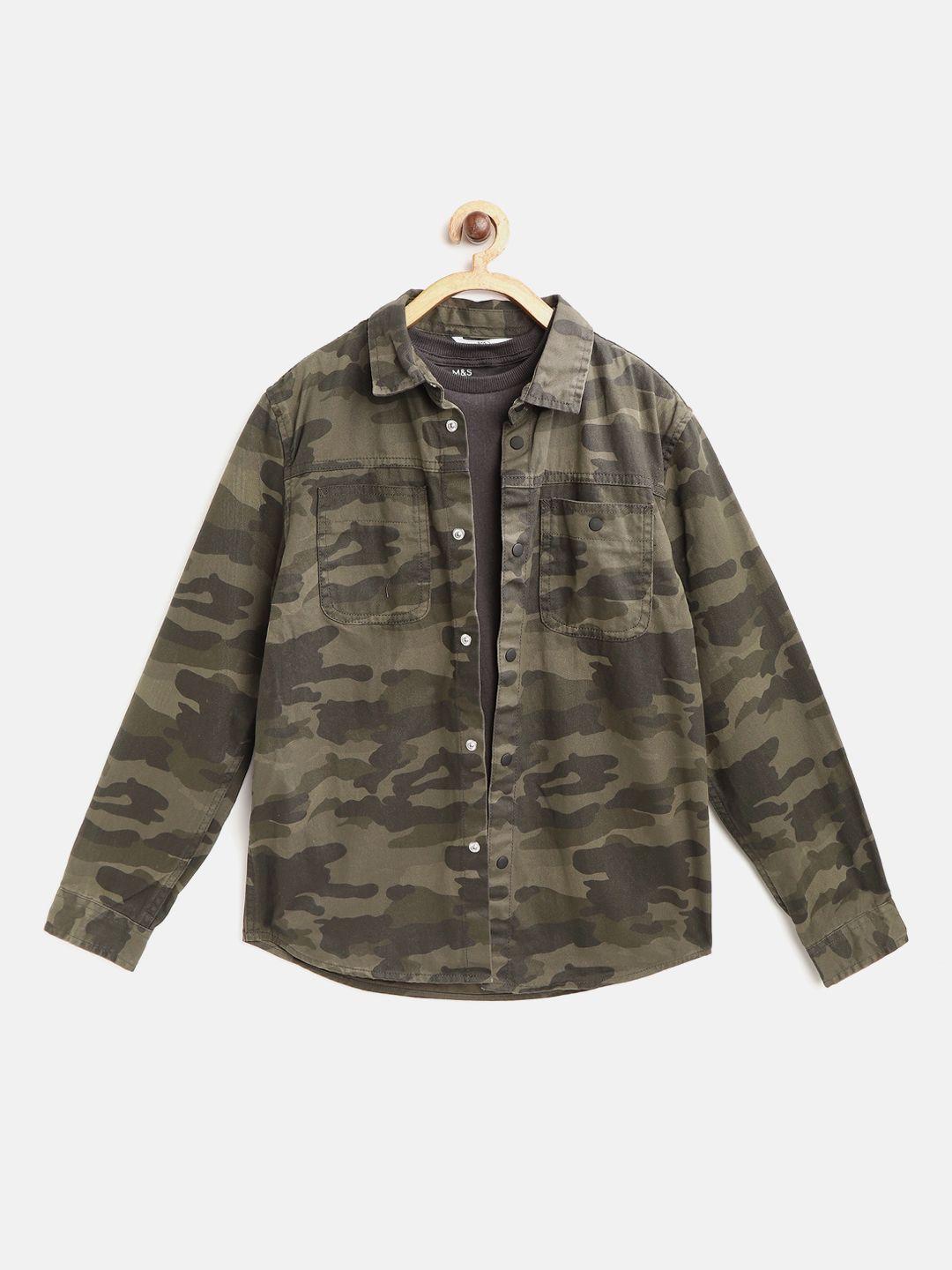 marks & spencer boys olive green regular fit camo pure cotton sustainable shirt & t-shirt