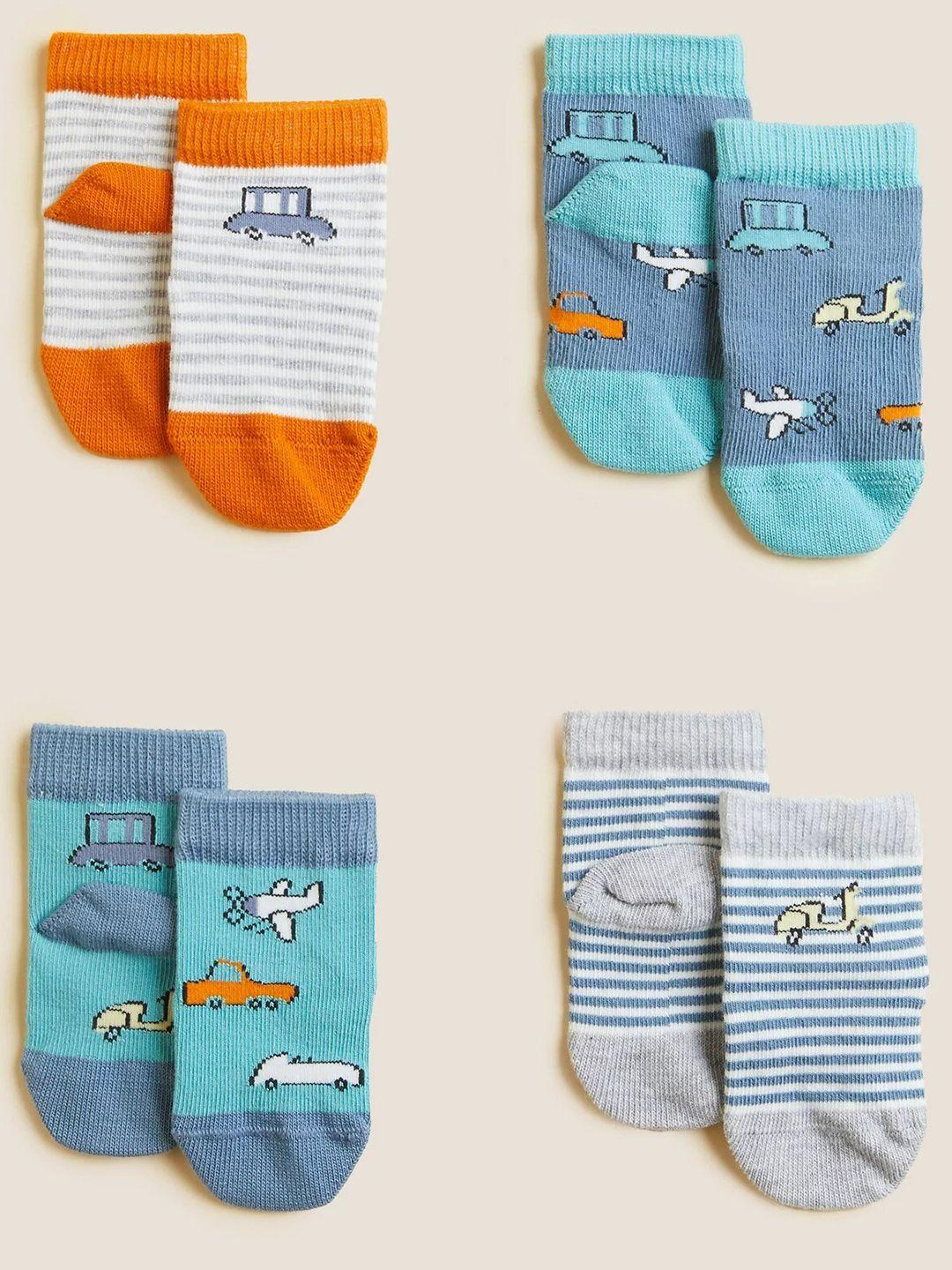 marks & spencer boys pack of 4 patterned cotton ankle-length socks