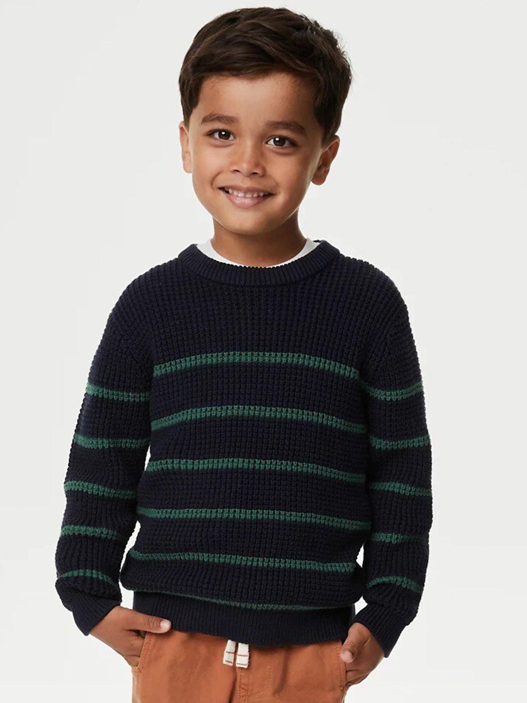 marks & spencer boys striped round neck pure cotton pullover