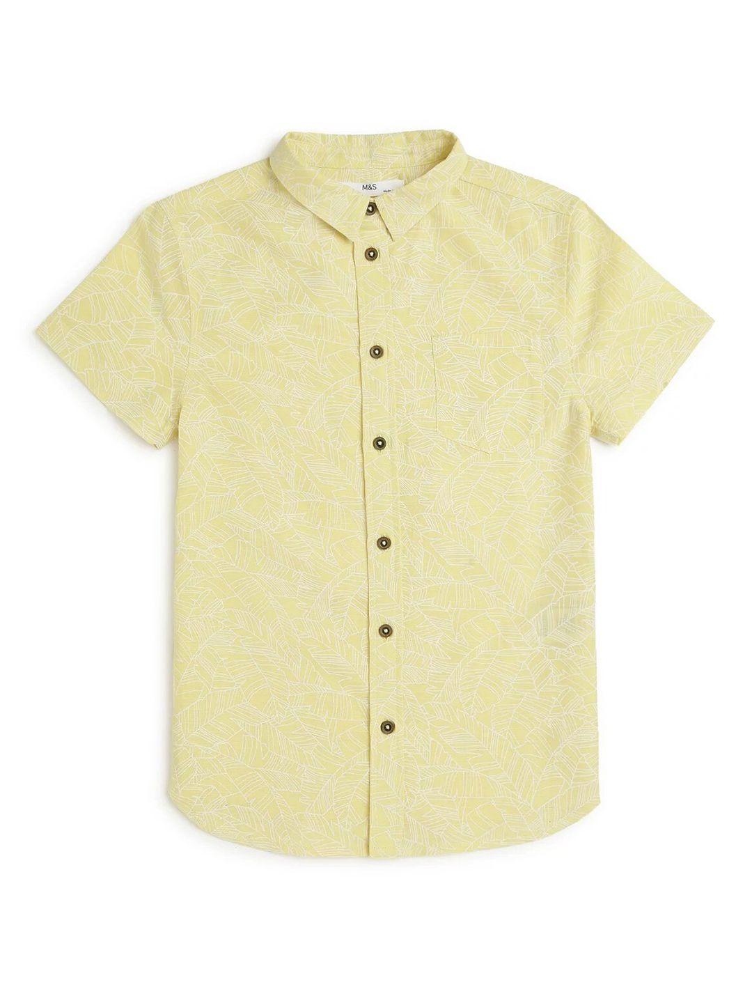 marks & spencer boys tropical printed spread collar casual shirt