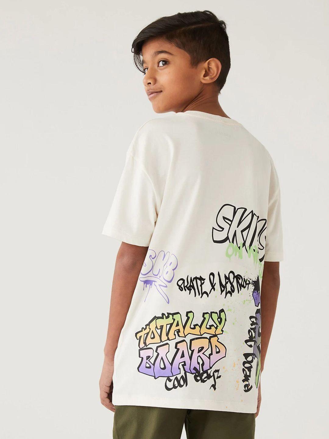 marks & spencer boys typography printed drop shoulder sleeves cotton casual t-shirt