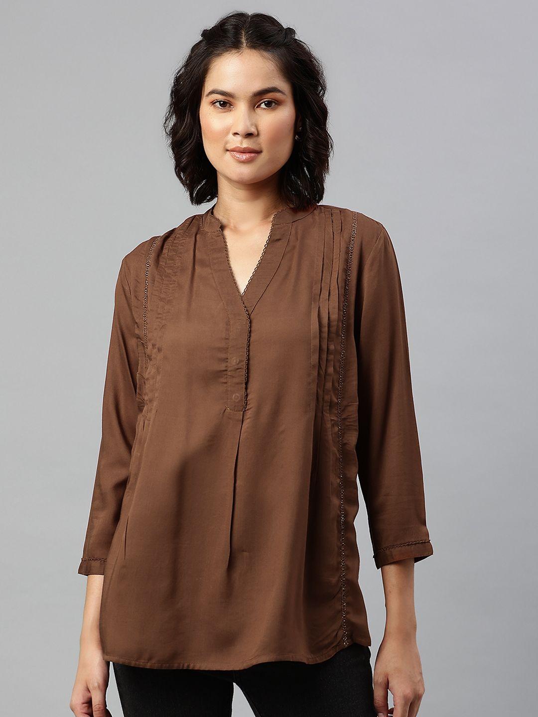 marks & spencer brown solid shirt style top