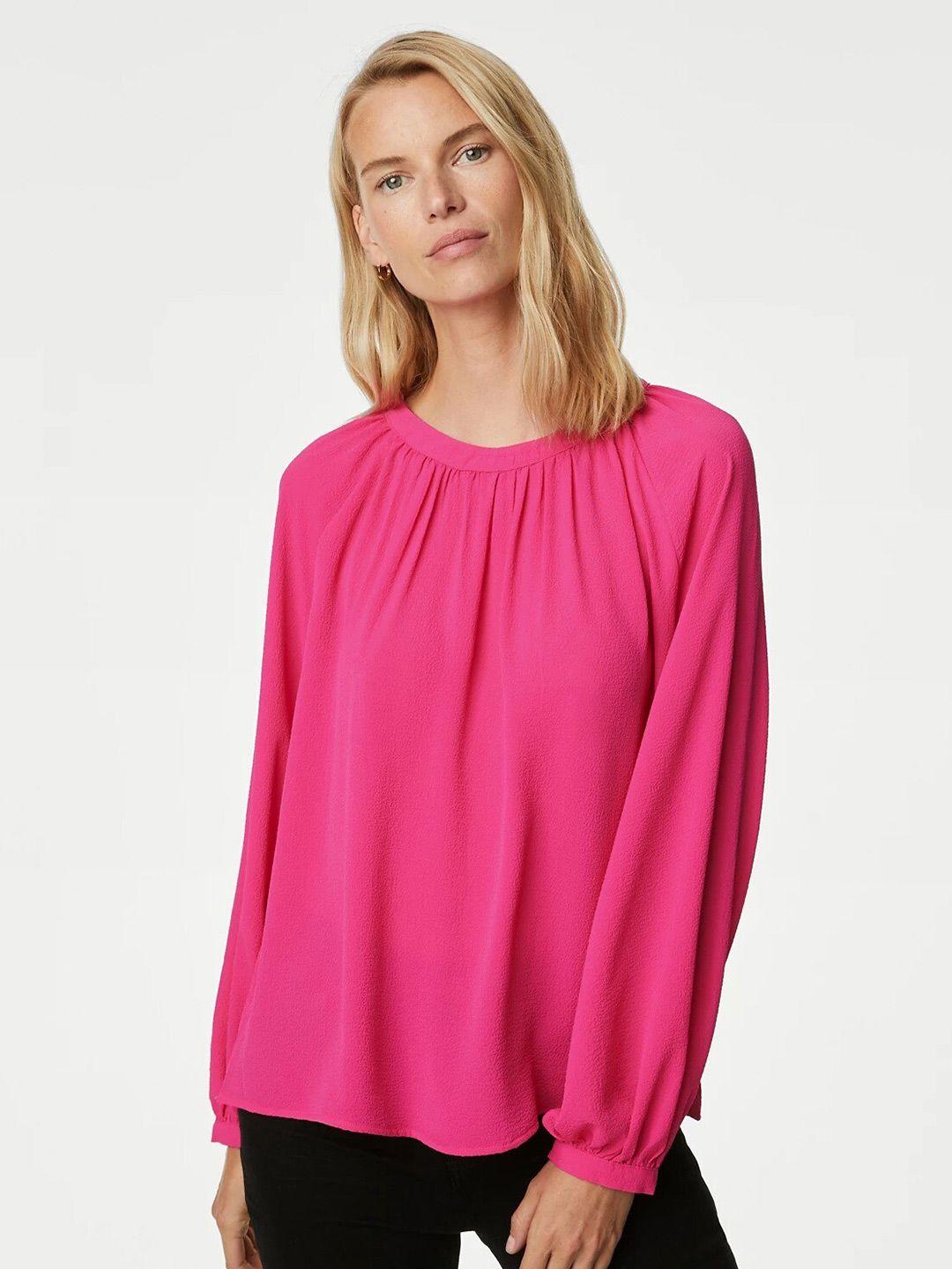 marks & spencer cuffed sleeves gathered detail top