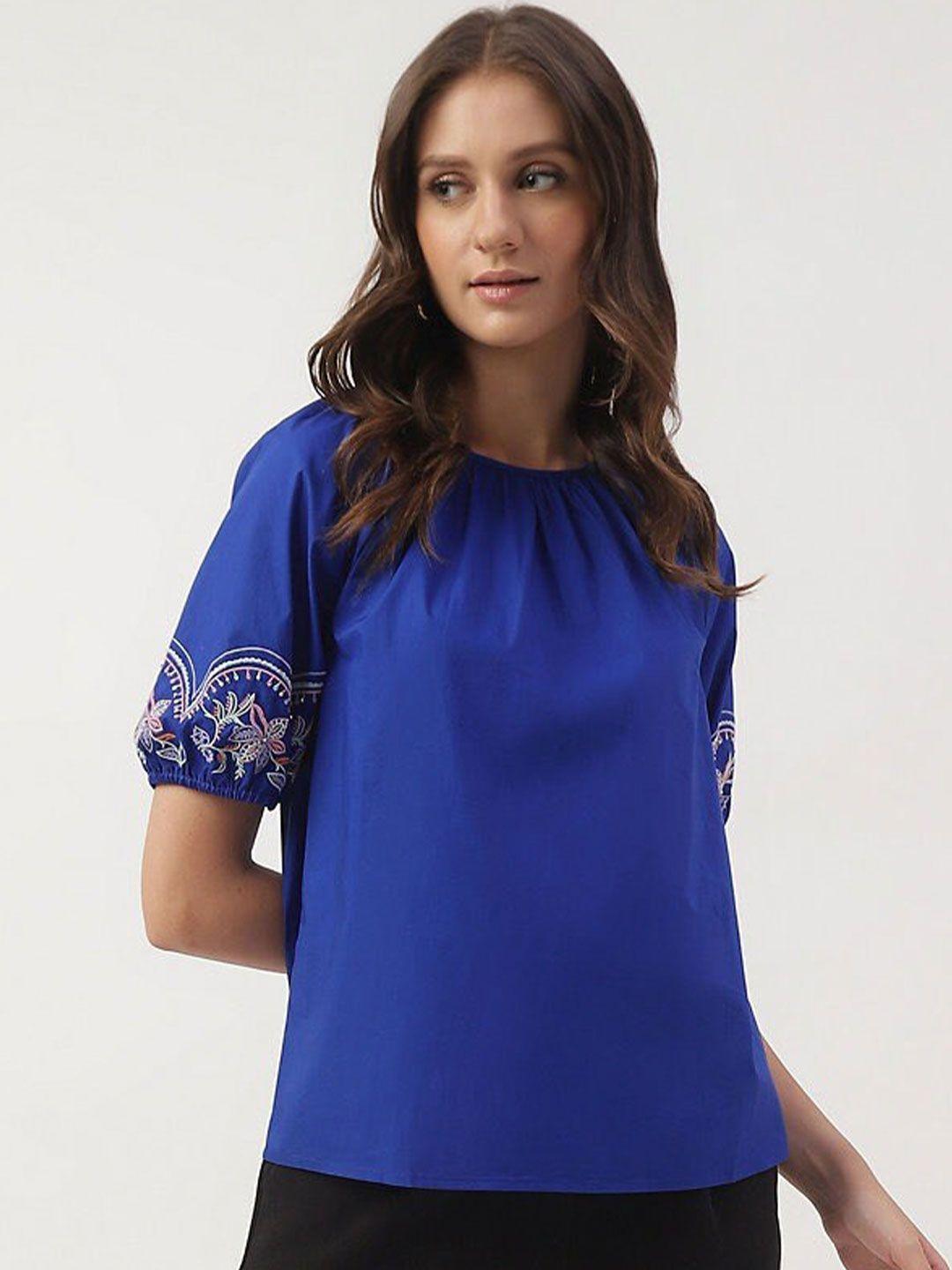 marks & spencer embroidered puff sleeves pure cotton top