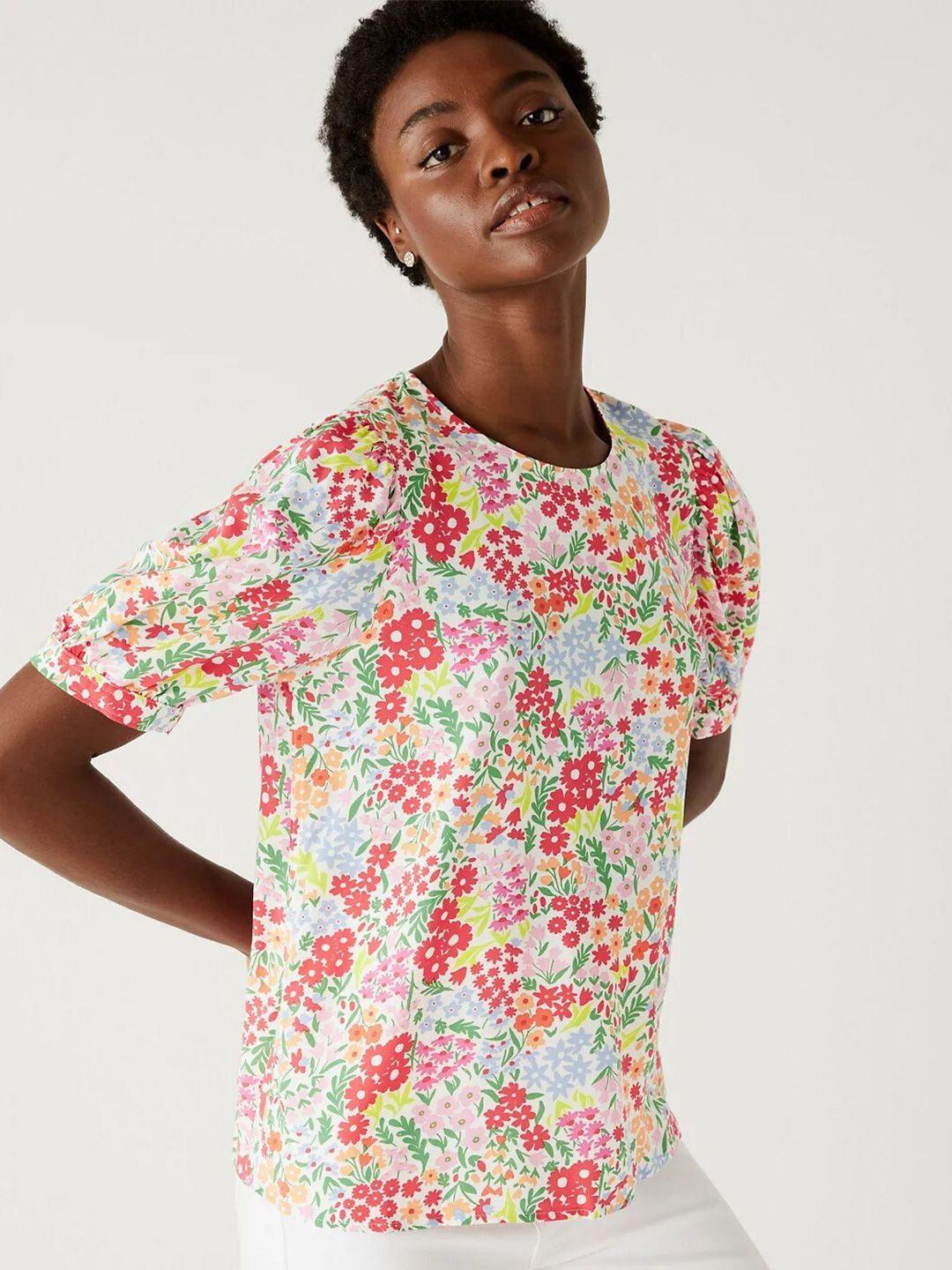 marks & spencer floral print puff sleeve top
