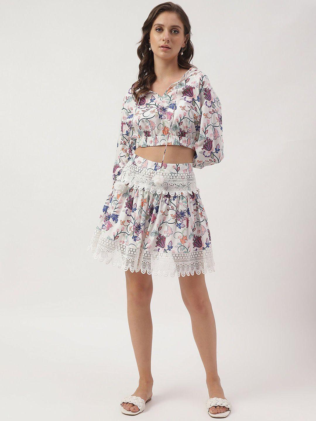marks & spencer floral printed lace up mini-length pure cotton skirts