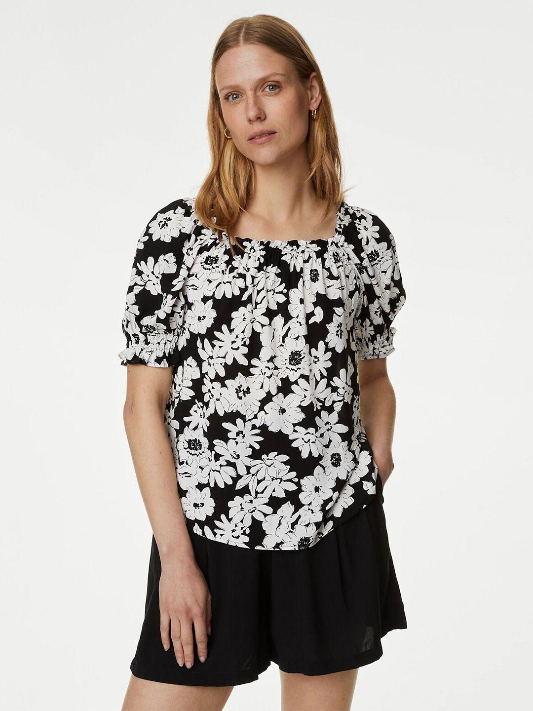 marks & spencer floral printed puff sleeves gathered top