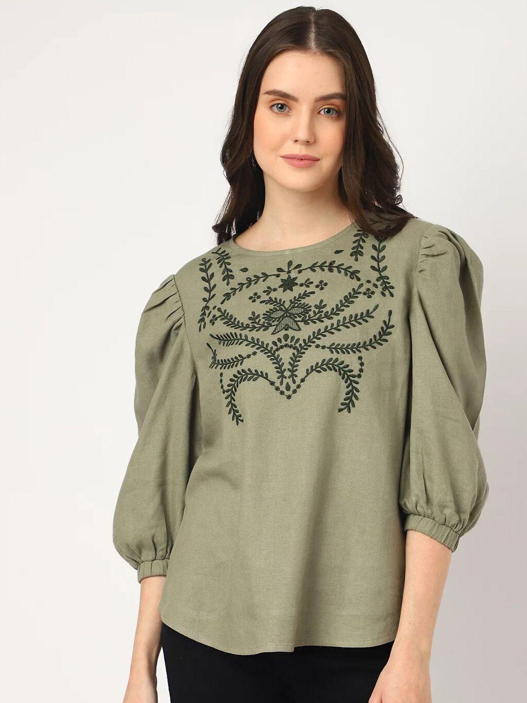 marks & spencer floral printed puff sleeves linen top