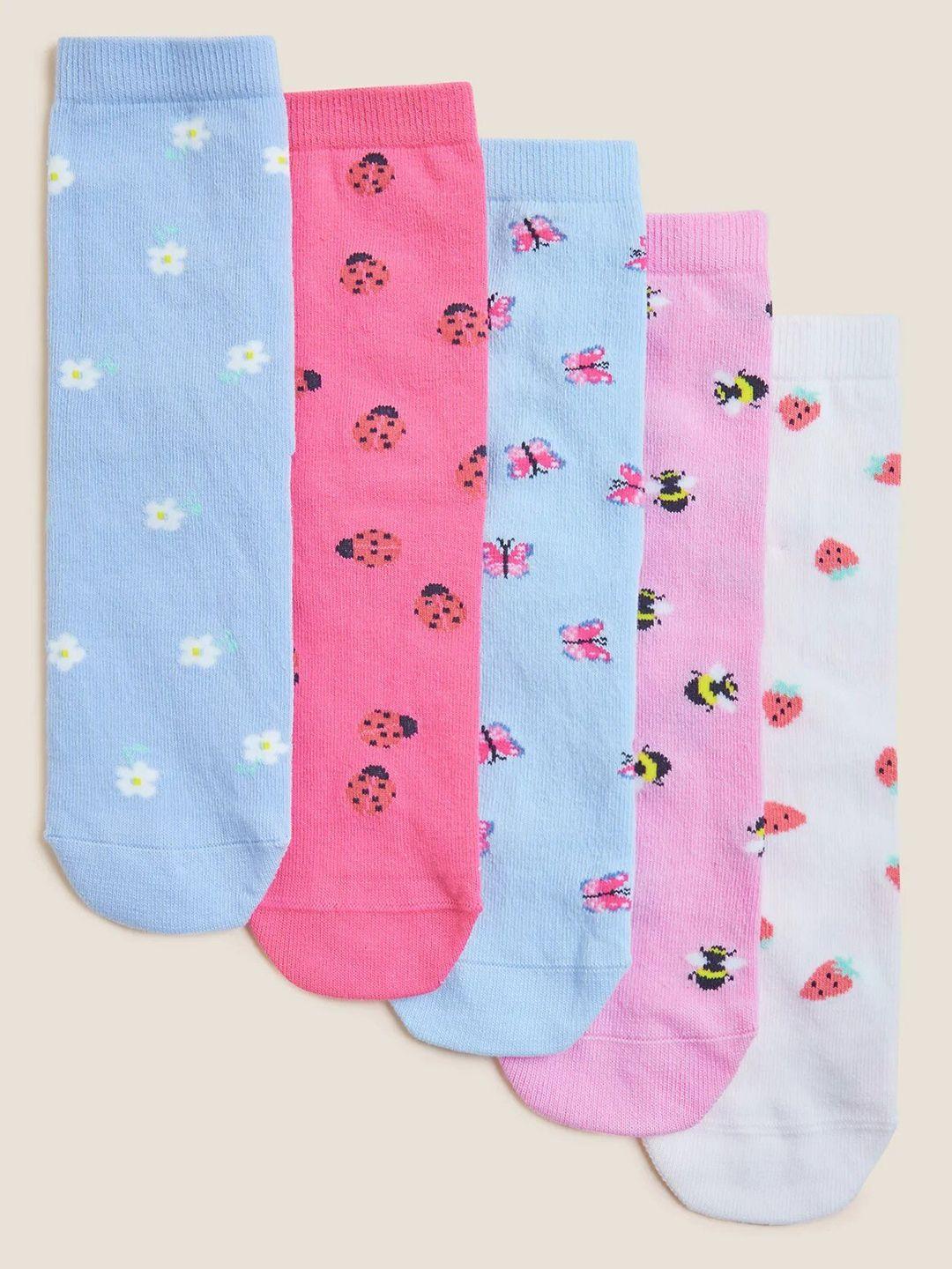 marks & spencer girls pack of 5 printed  ankle-length socks