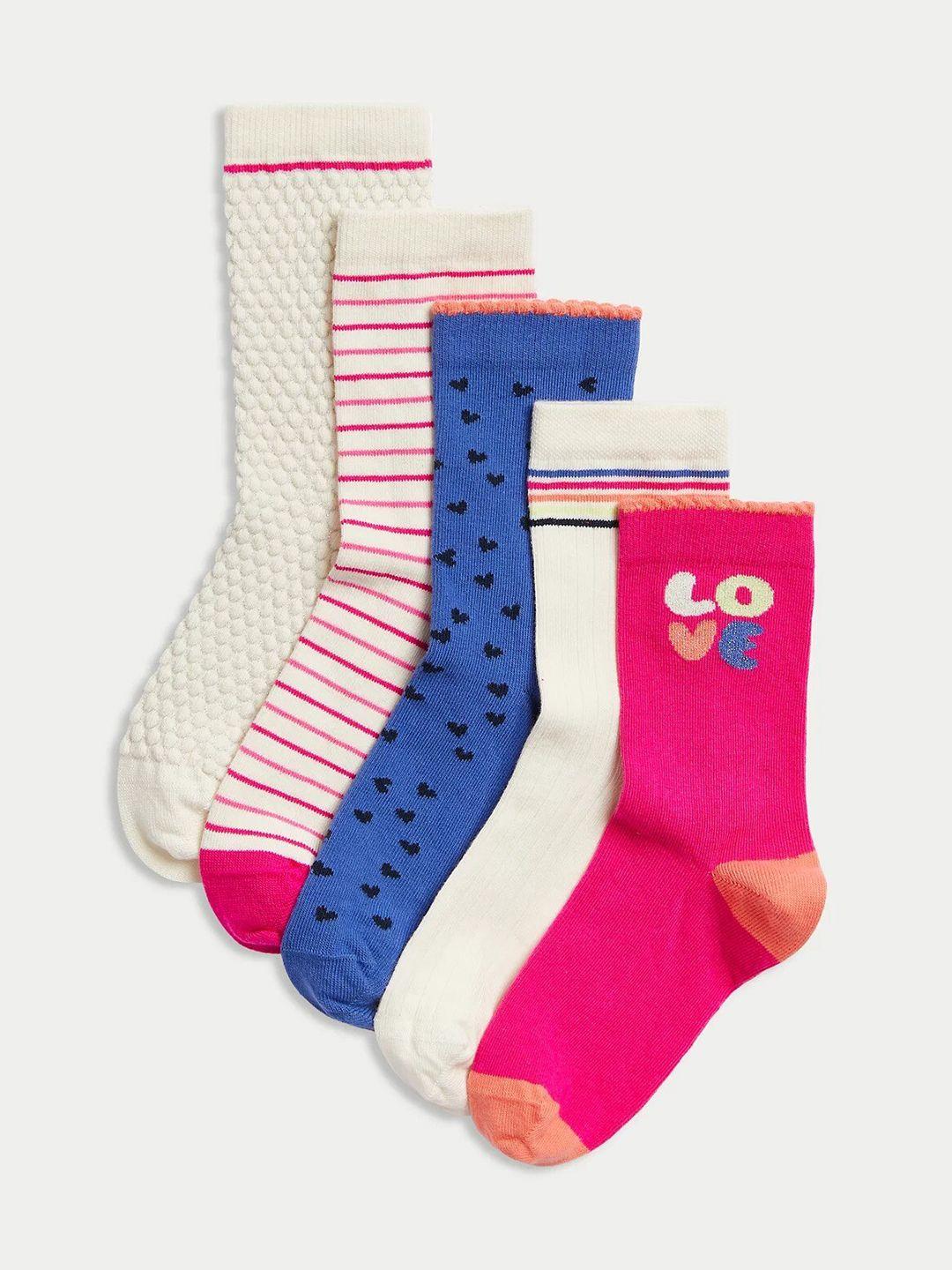 marks & spencer girls set of 5 patterned calf-length cotton socks