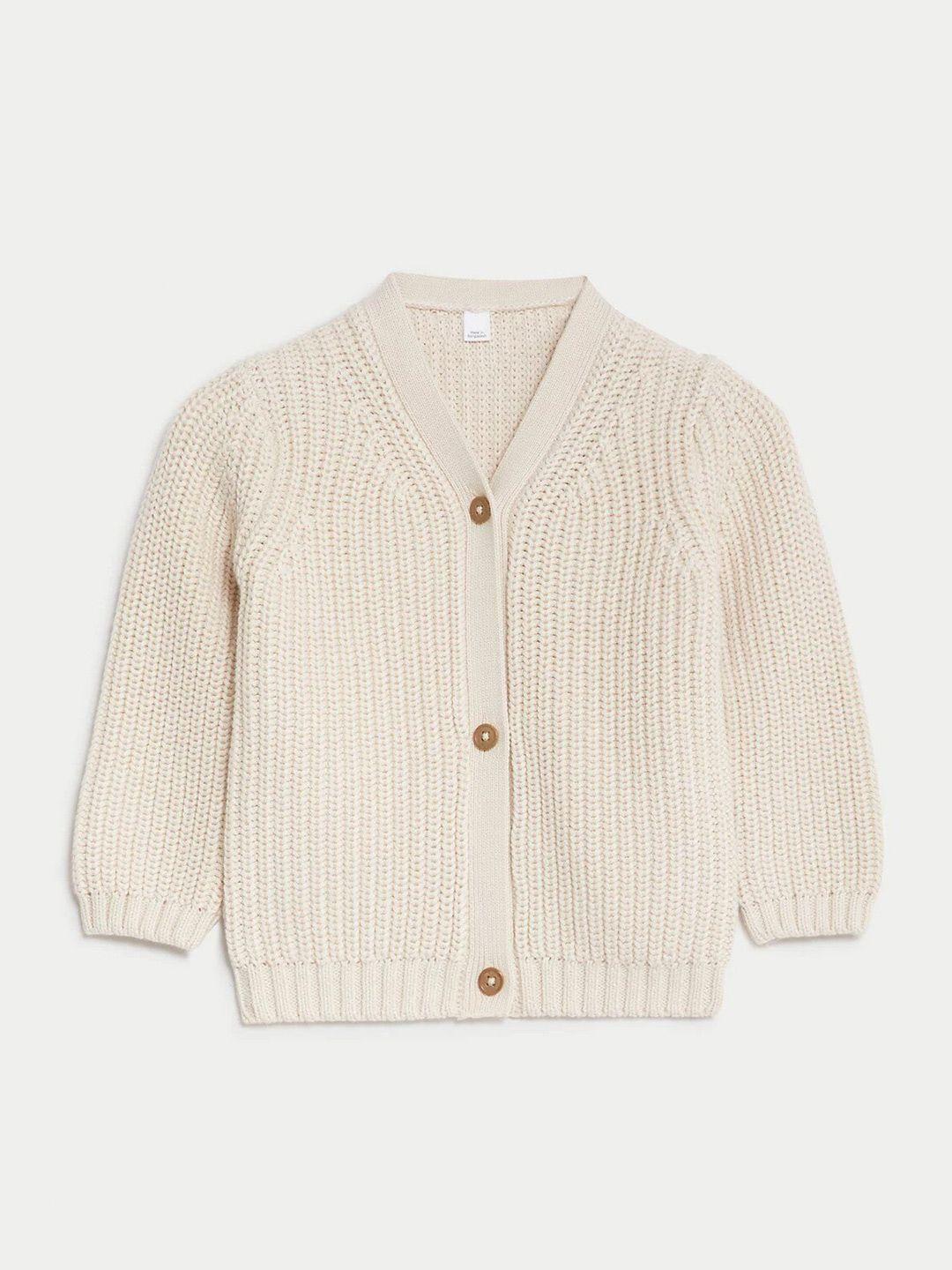 marks & spencer infant boys beige ribbed pure cotton cardigan sweater