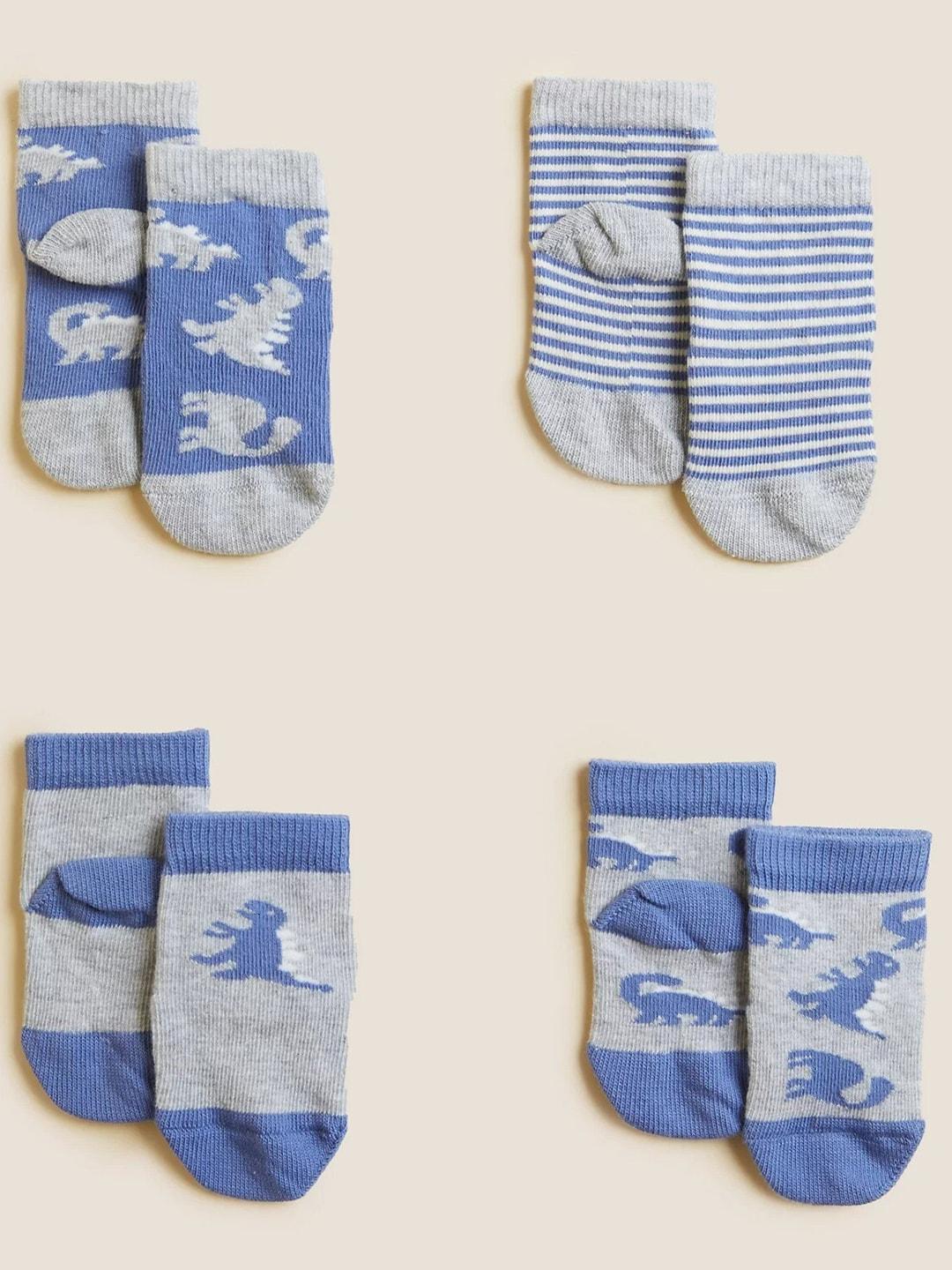 marks & spencer infant boys pack of 4 blue & grey patterned ankle-length socks