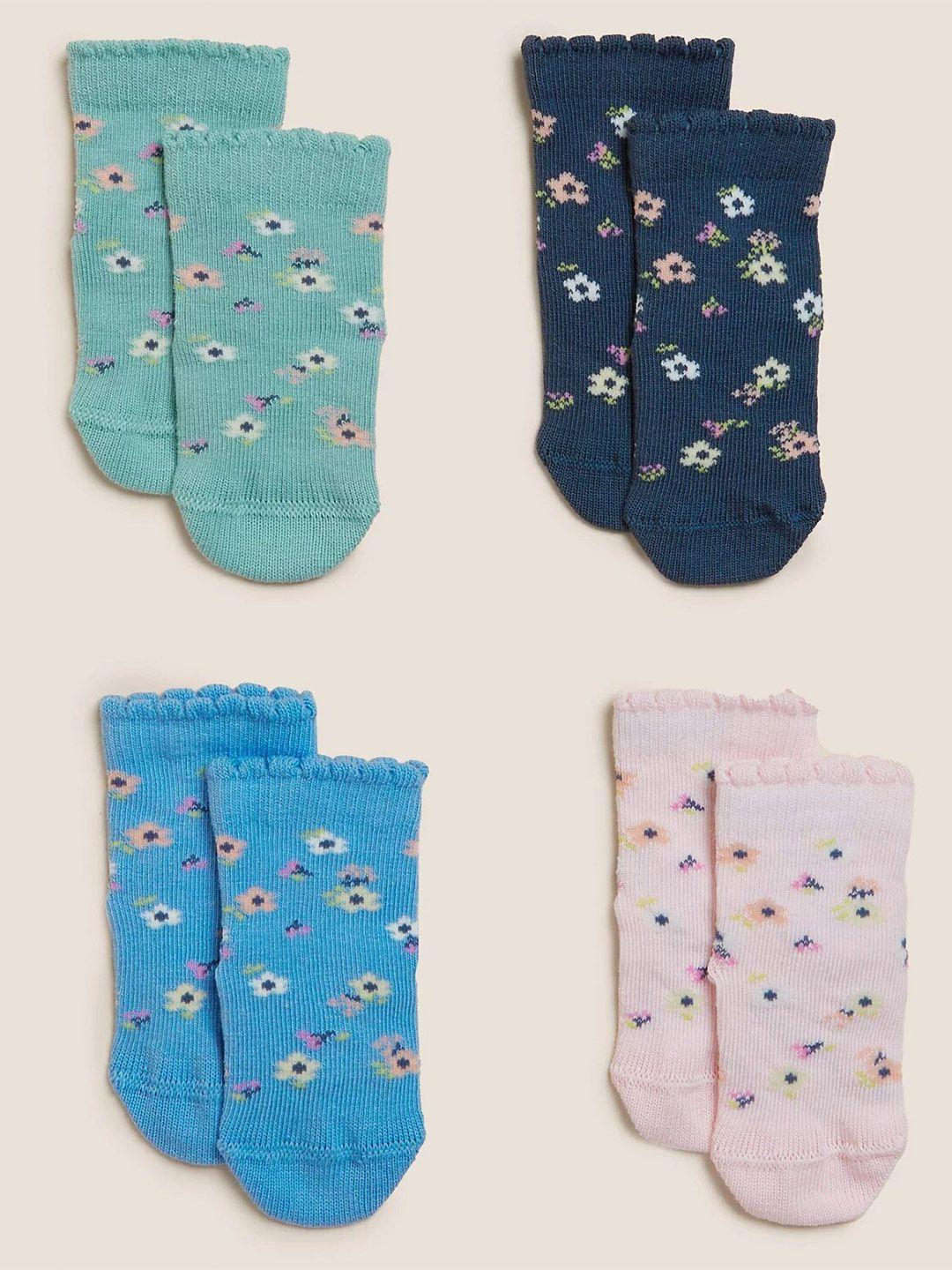 marks & spencer infants girls pack of 4 assorted patterned knitted ankle-length socks