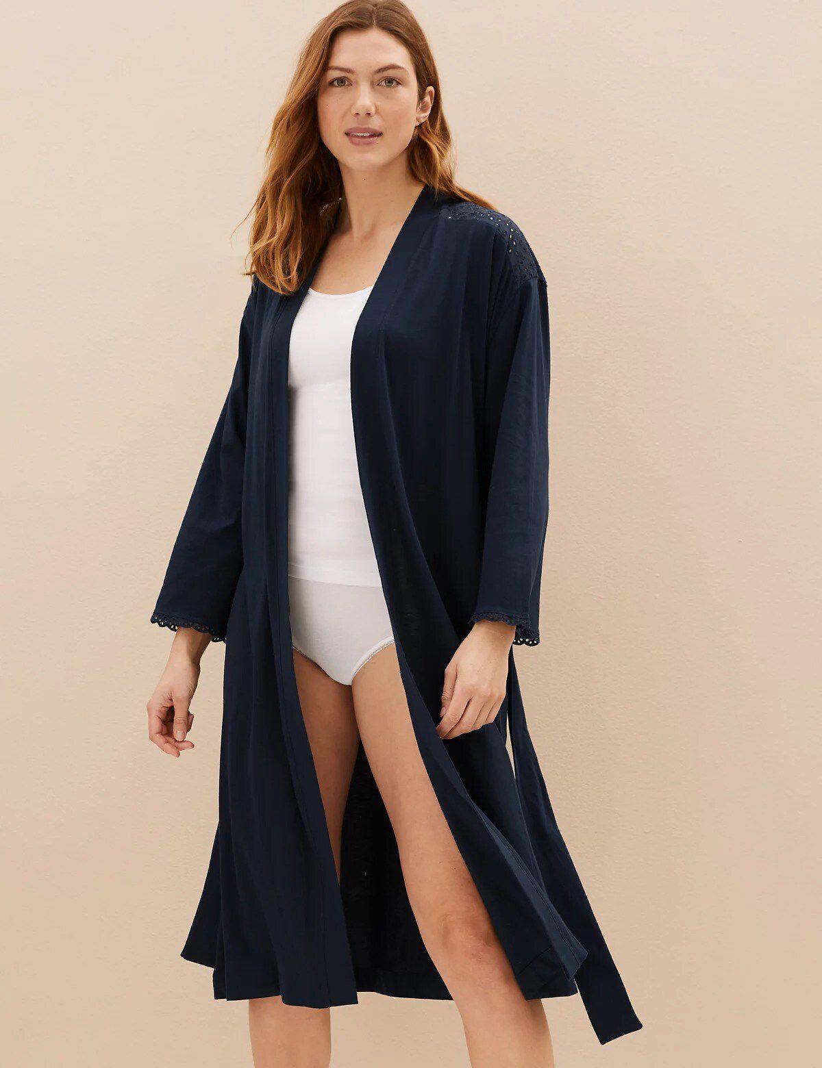 marks & spencer knee-length pure cotton wrap robe