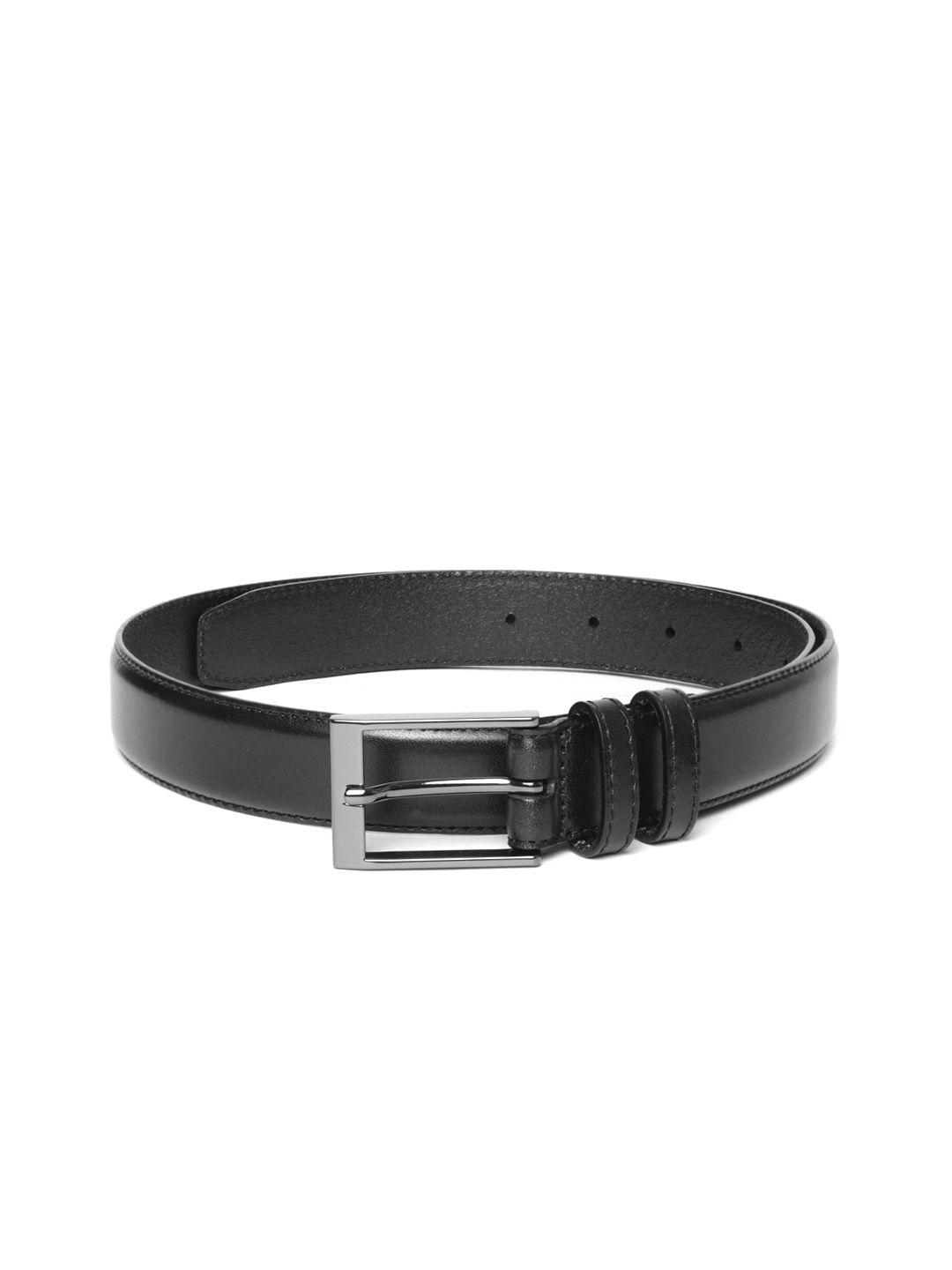 marks & spencer men black solid leather formal belt