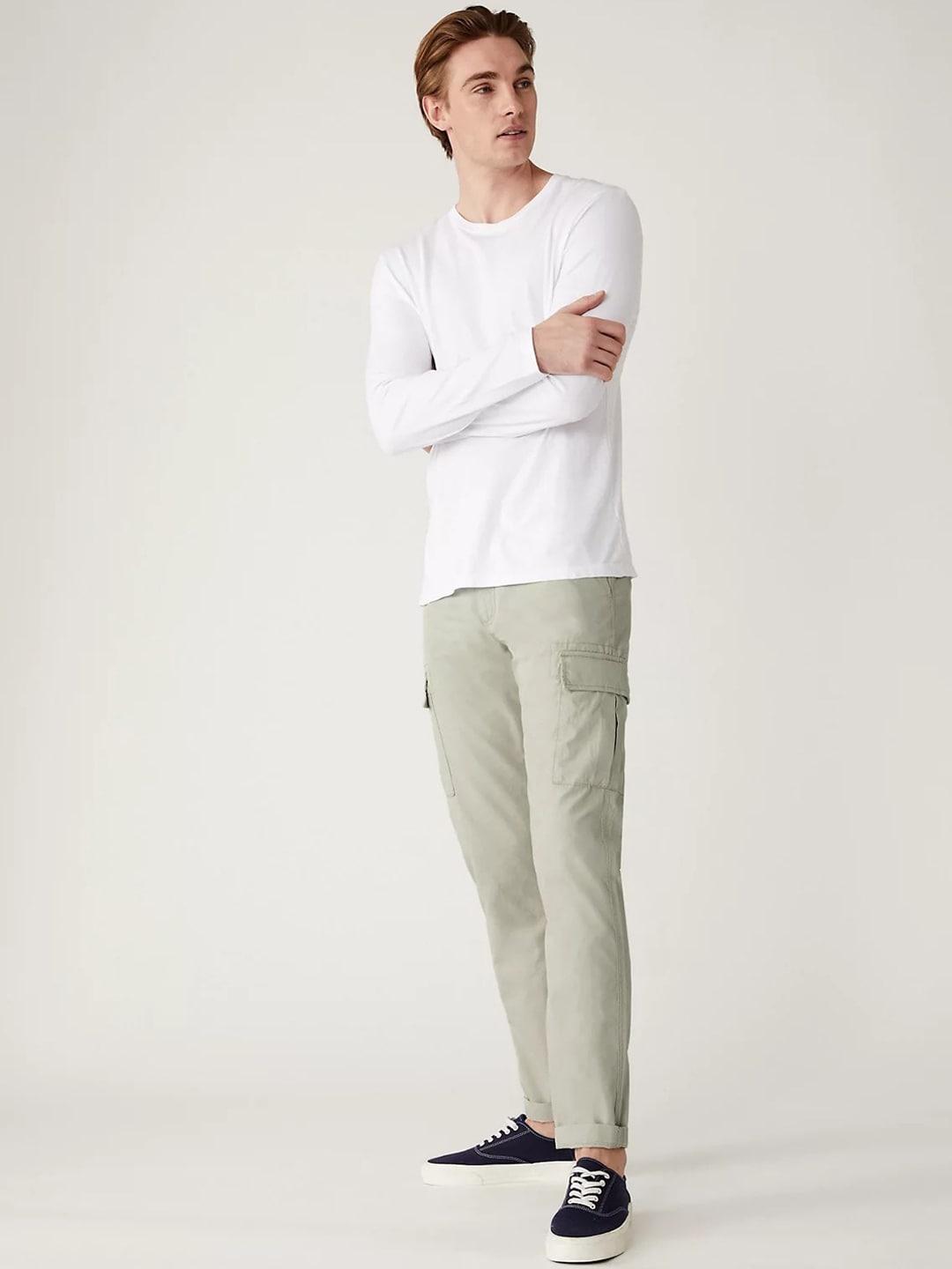 marks & spencer men mid-rise pure cotton cargos