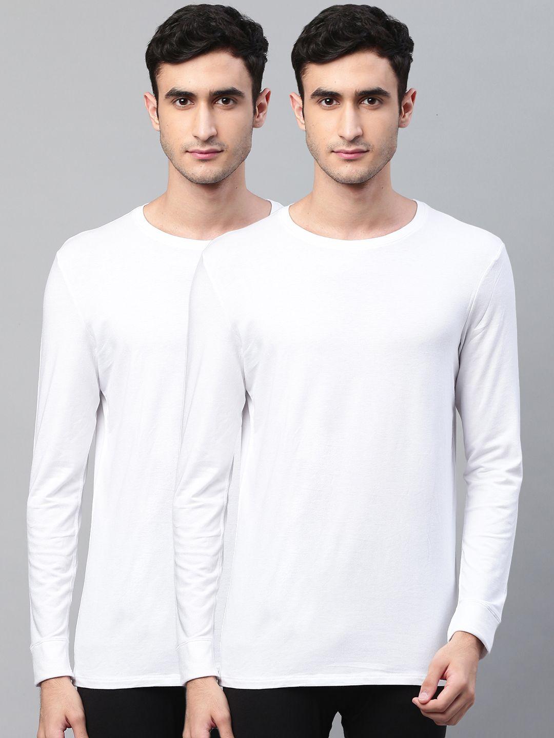 marks & spencer men pack of 2 white solid thermal t-shirts