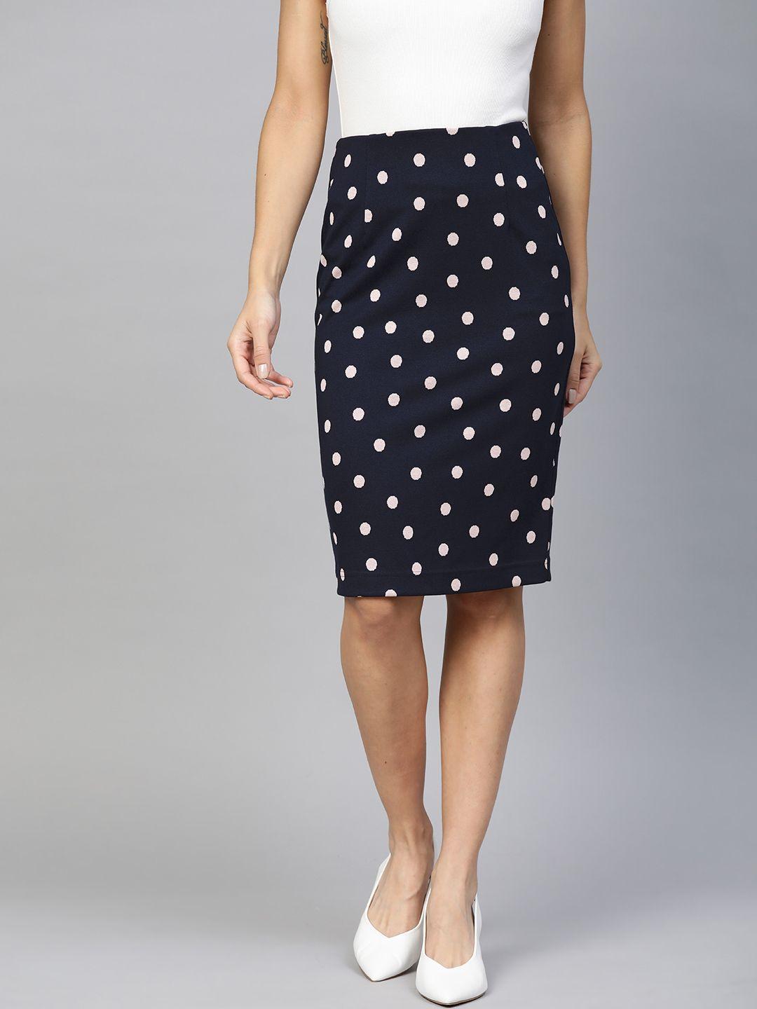 marks & spencer navy & white polka dot print pencil skirt