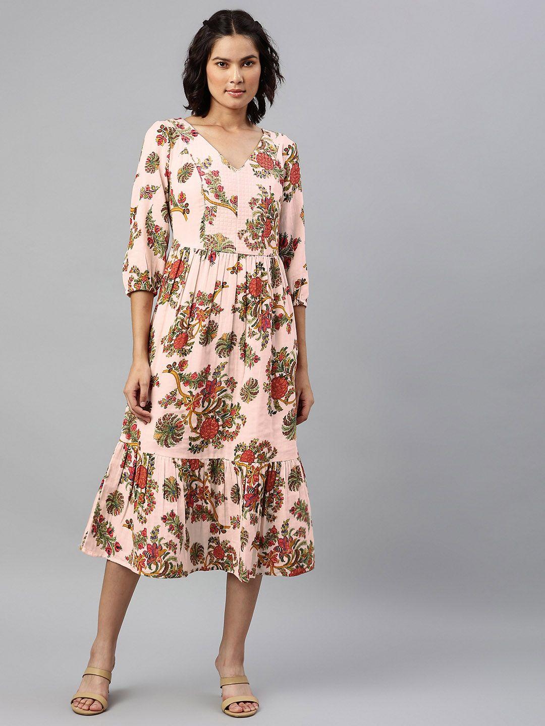 marks & spencer off white & red floral a-line midi dress