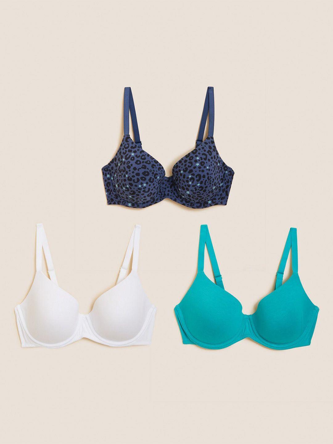 marks & spencer pack of 3 underwired lightly padded cotton t-shirt bra