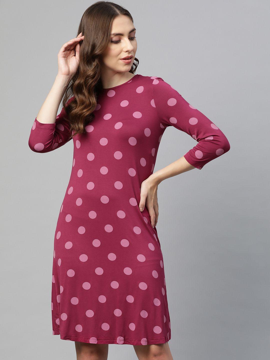 marks & spencer purple & pink polka dot print a-line dress