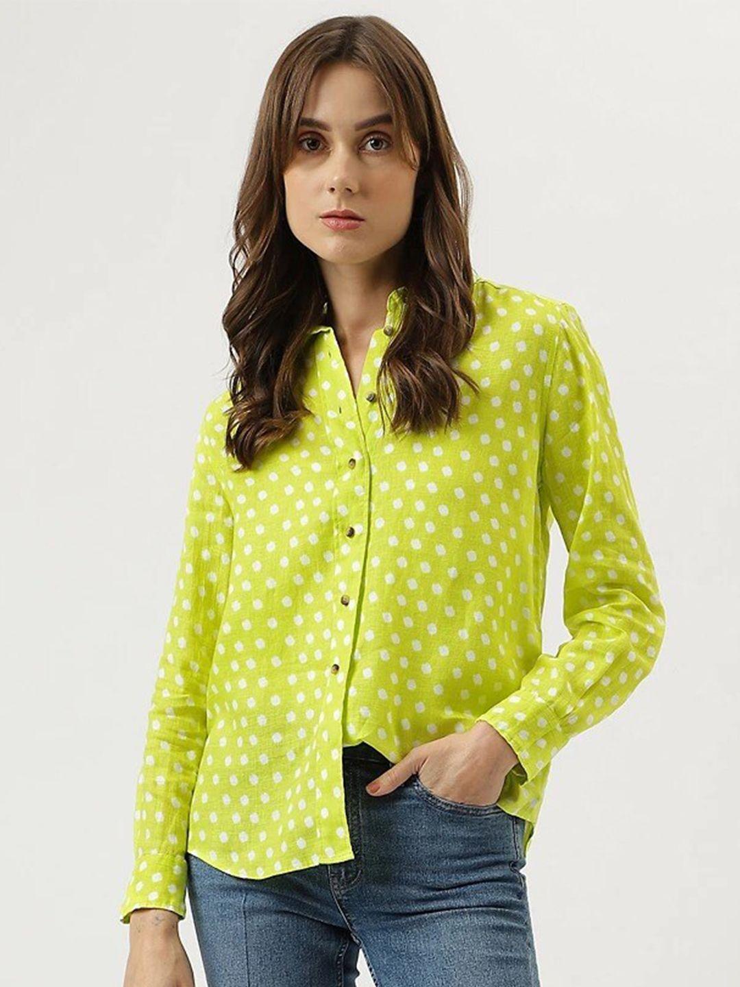marks & spencer regular fit polka dots printed spread collar casual shirt