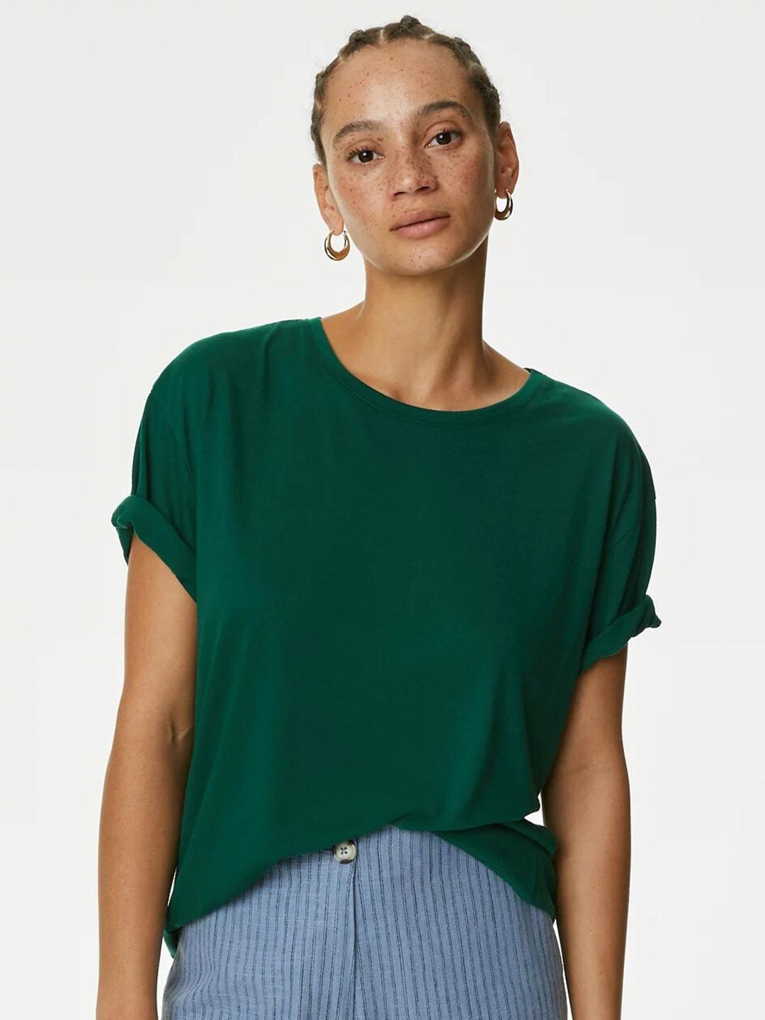 marks & spencer relaxed fit drop-shoulder sleeves t-shirt