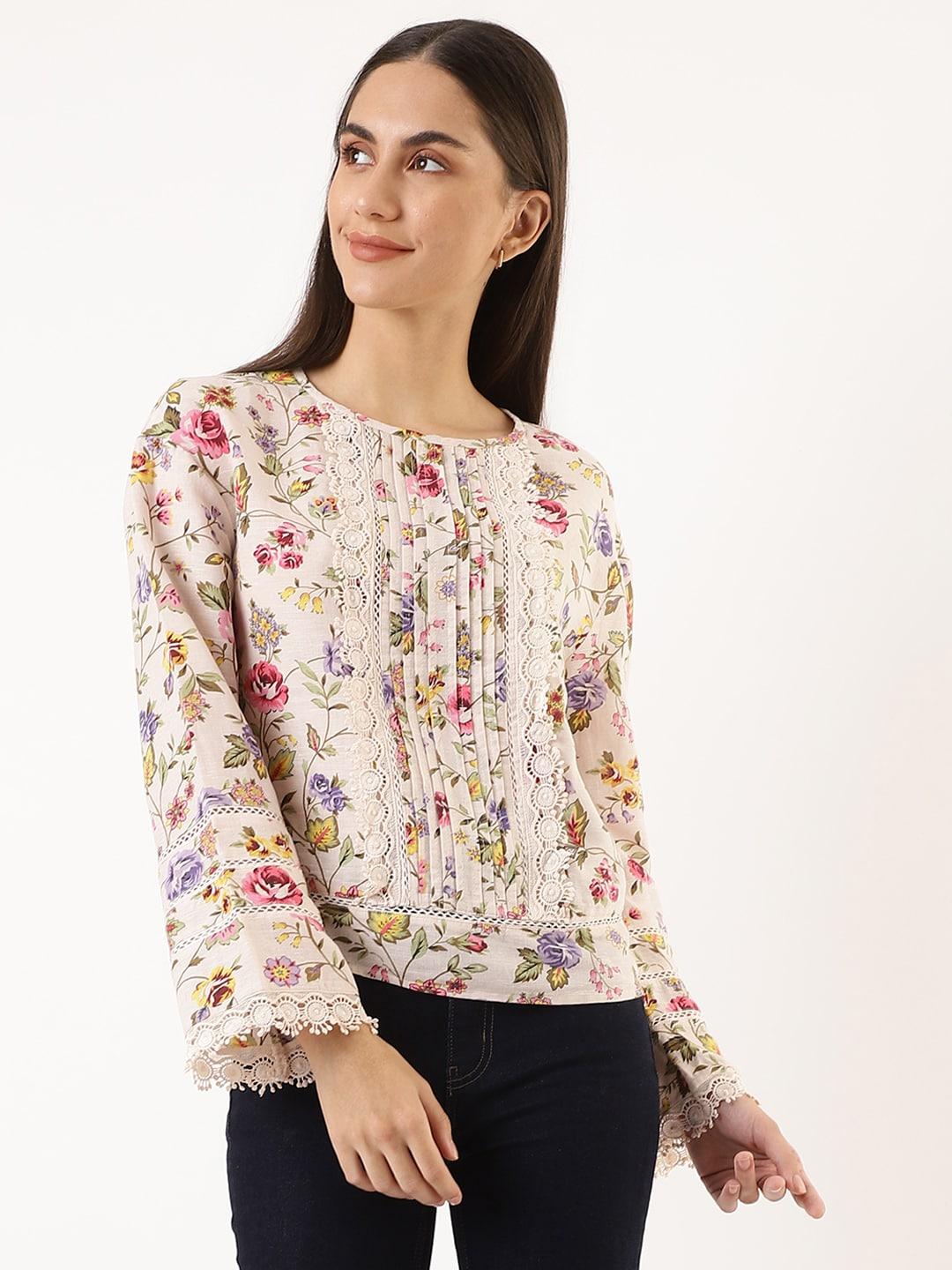 marks & spencer woman cream-coloured floral print top