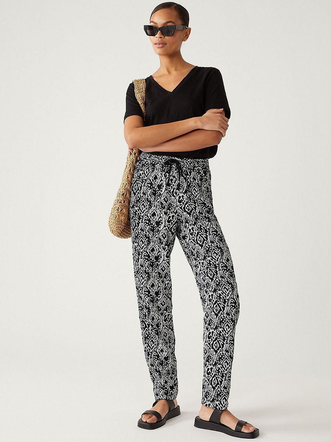 marks & spencer women animal printed tapered fit high-rise trousers