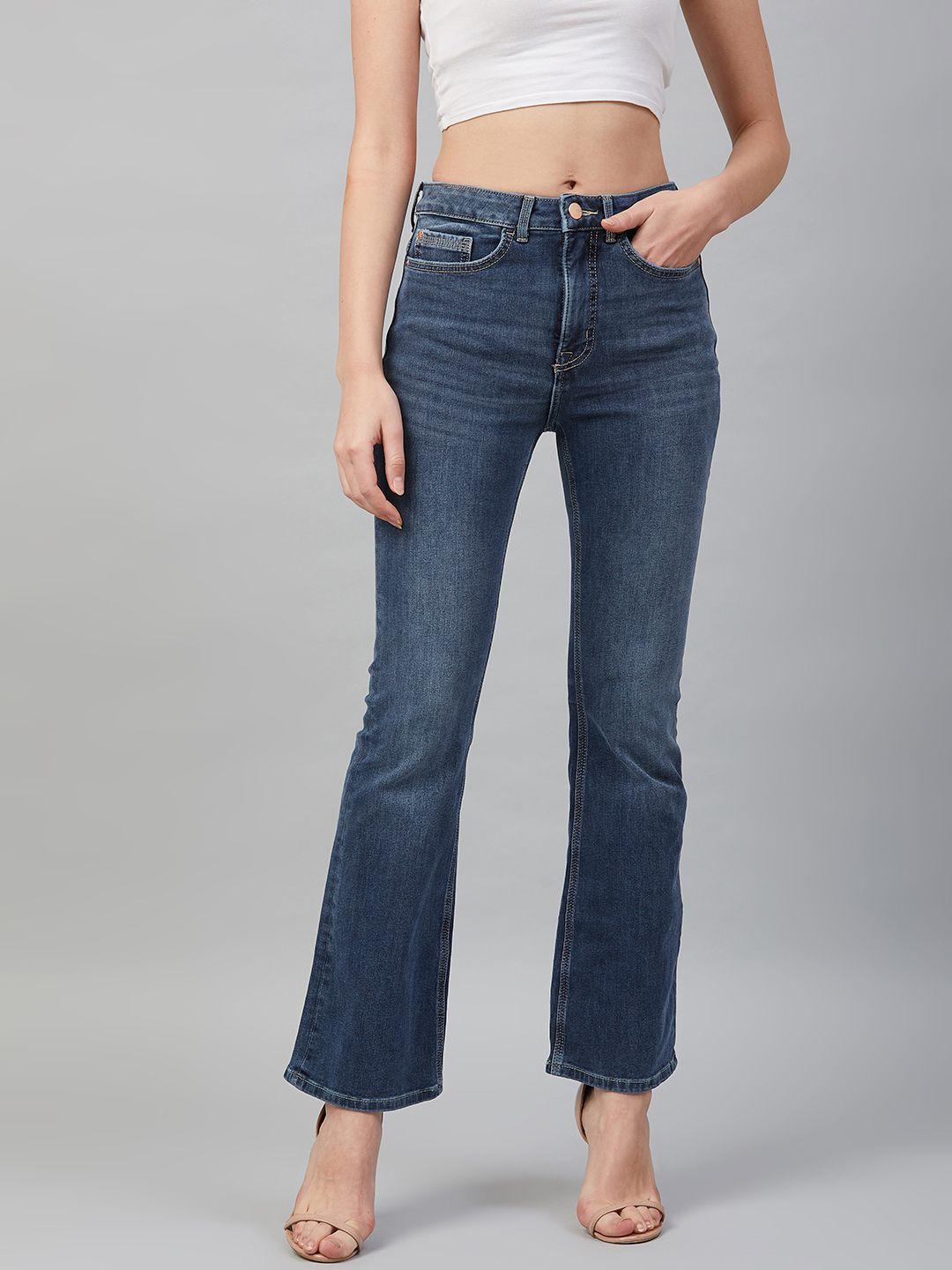 marks & spencer women blue bootcut mid-rise clean look stretchable jeans