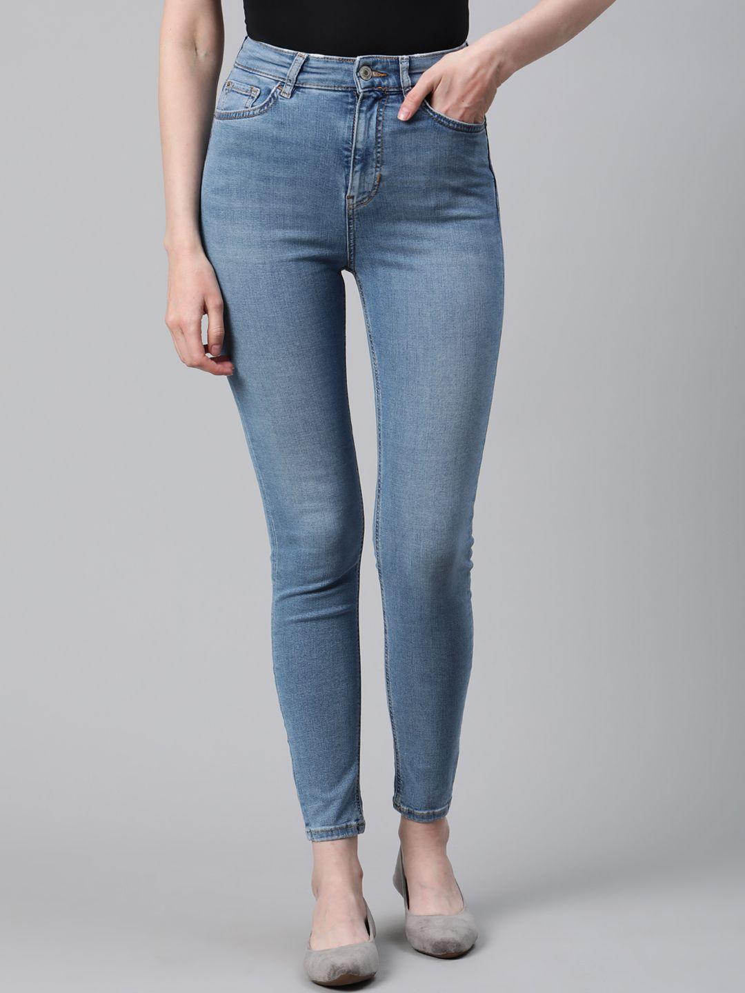 marks & spencer women blue skinny fit mid-rise clean look stretchable jeans
