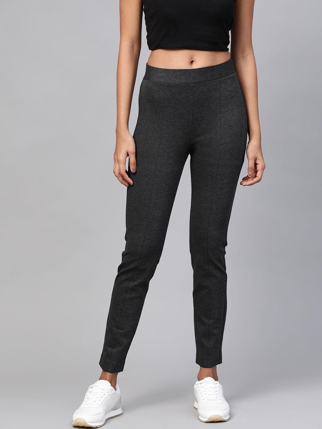 marks & spencer women charcoal grey skinny fit solid cropped treggings