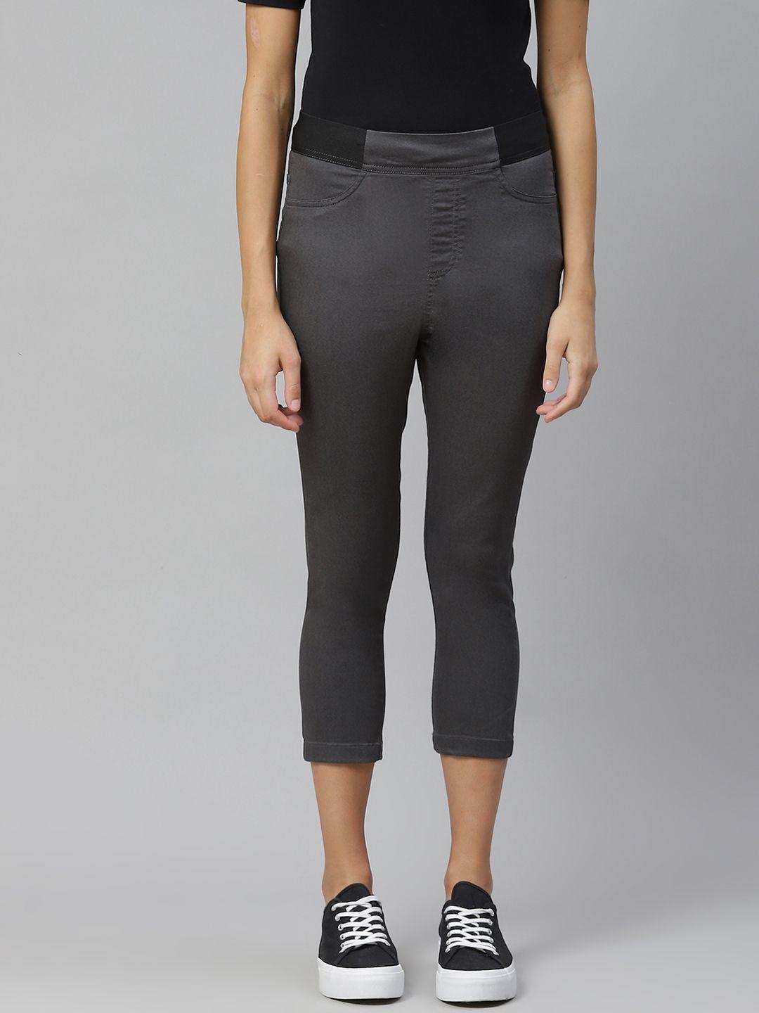 marks & spencer women charcoal grey solid cropped jeggings