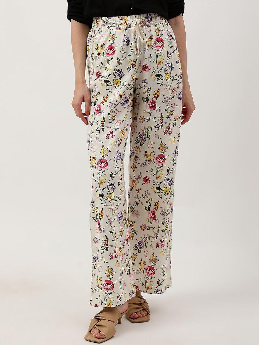 marks & spencer women floral printed high-rise trouser