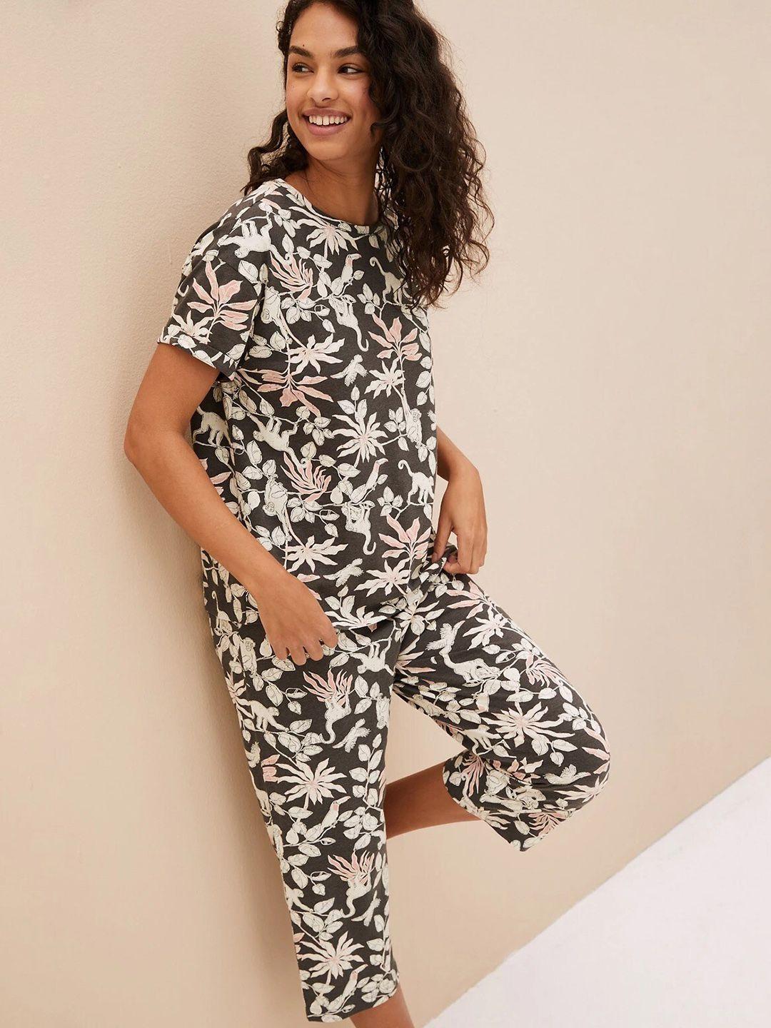 marks & spencer women floral printed night suit