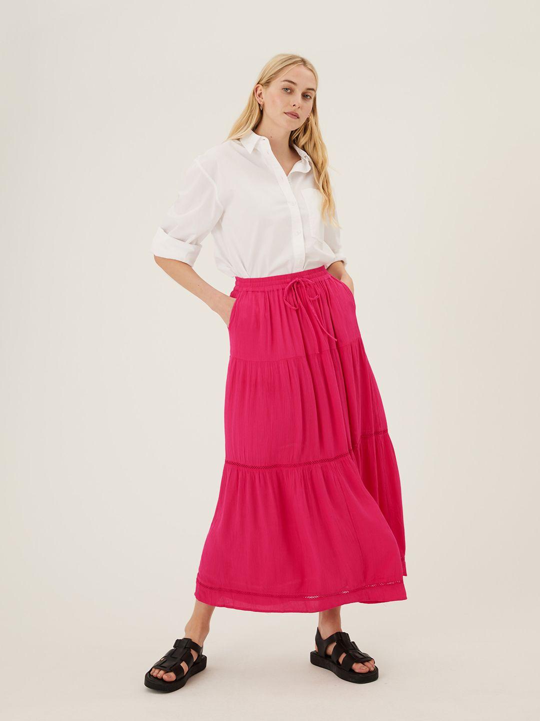 marks & spencer women fuchsia flared pure cotton  skirt