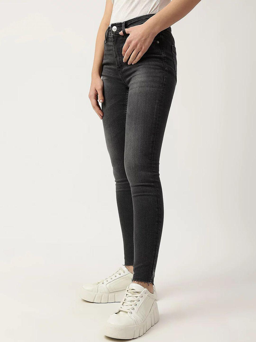 marks & spencer women grey high-rise low distress light fade cotton crop jeans