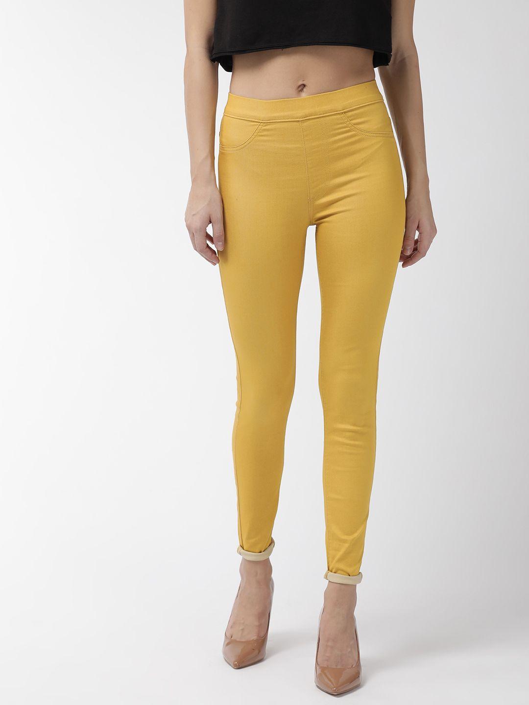 marks & spencer women mustard yellow solid jeggings