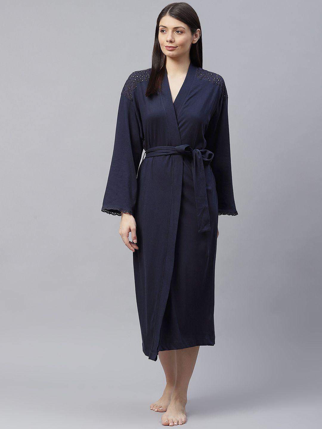 marks & spencer women navy blue solid robe