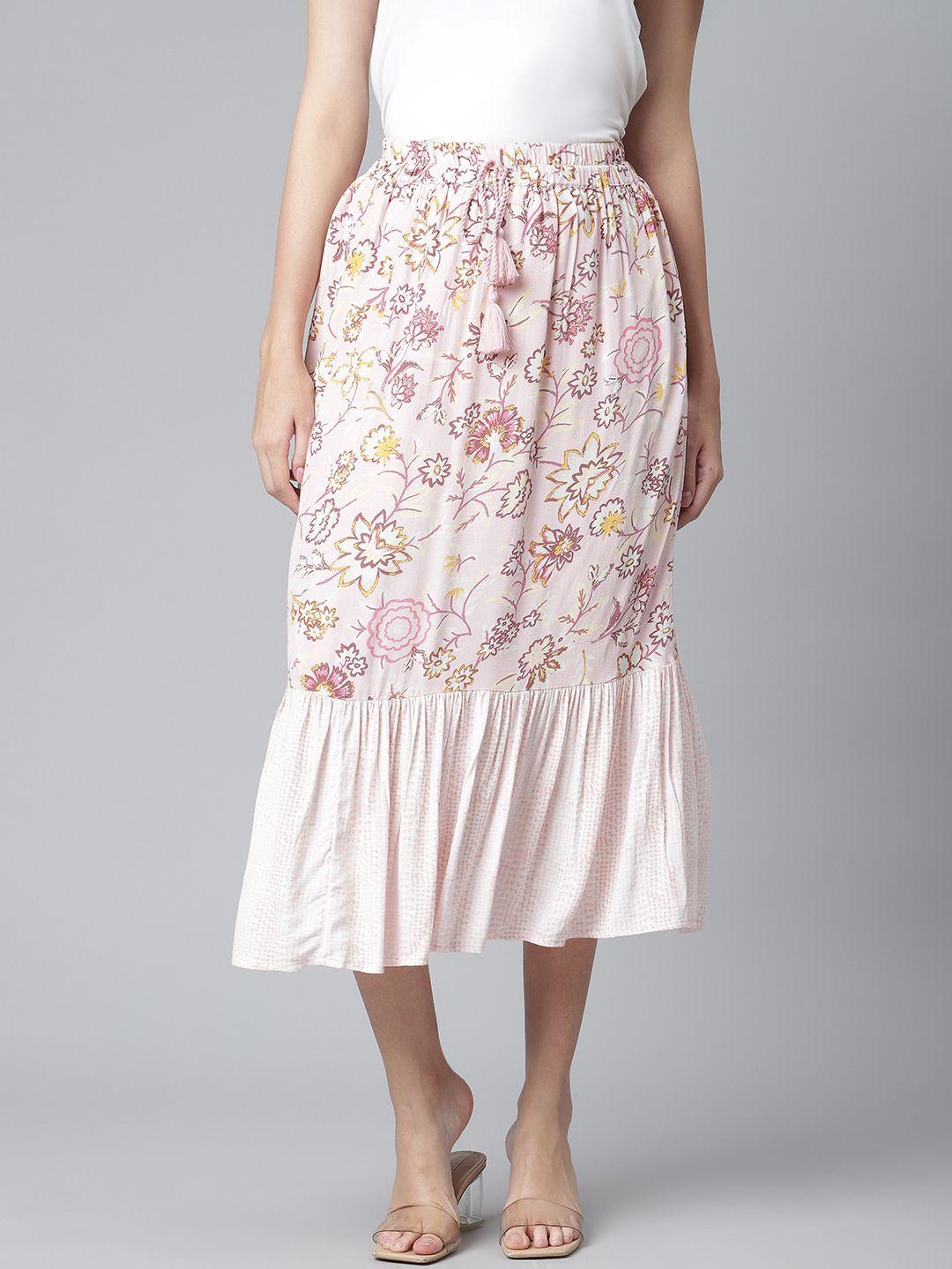 marks & spencer women pink floral print a-line skirt