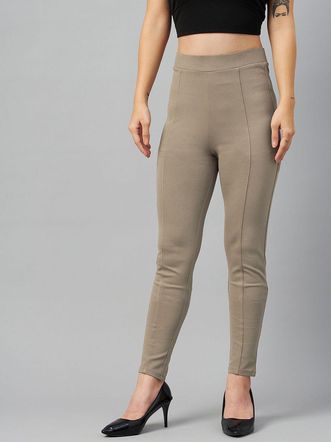 marks & spencer women taupe high-rise solid treggings