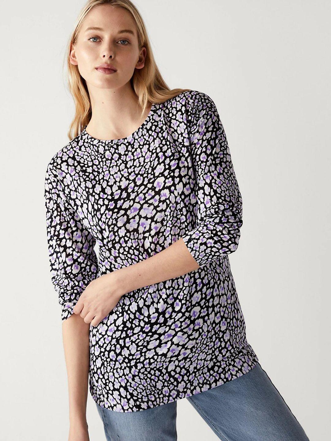 marks & spencer abstract printed cuffed sleeve top